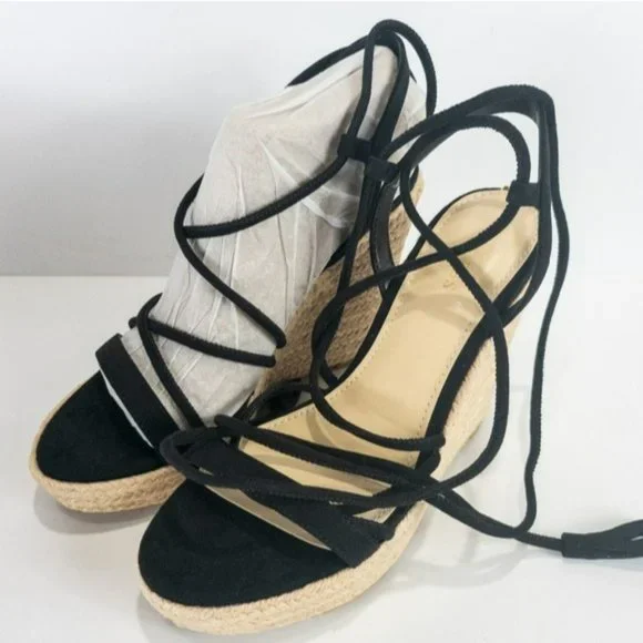 Guess Helana Wedge Espadrille Sandals Black -6.5 - Picture 2 of 4